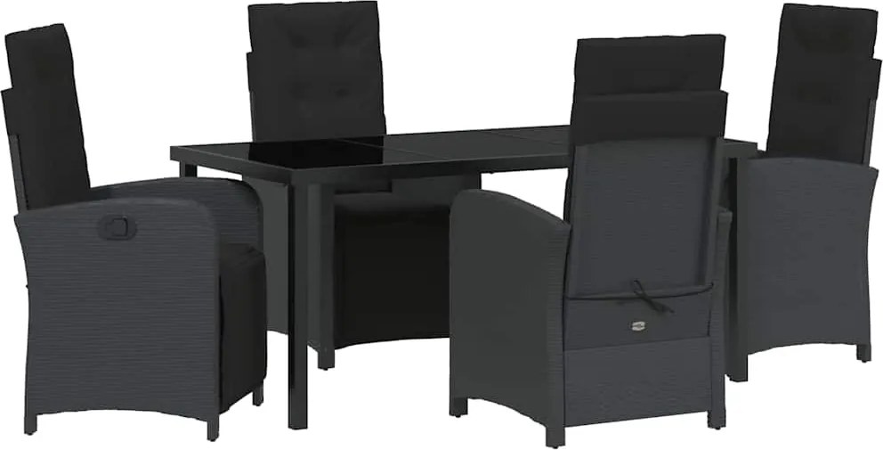 vidaXL Kert étkező szett párnával 5 pcs Fekete polirattan