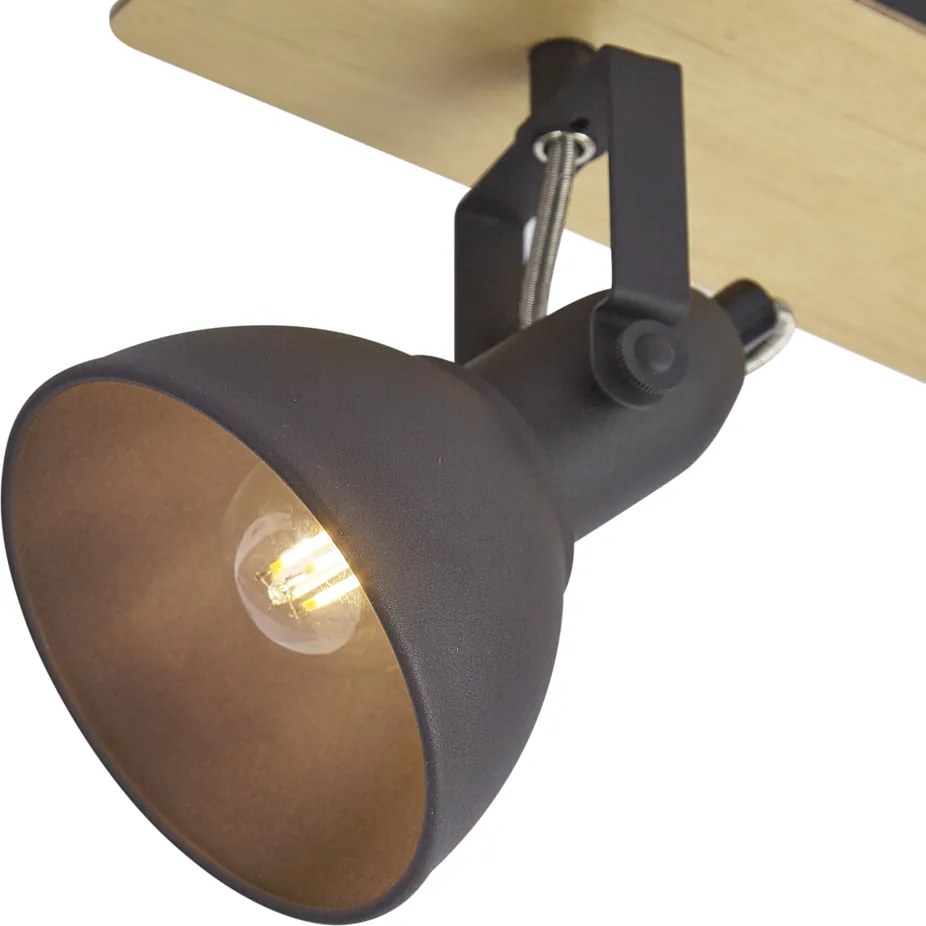 Fekete mennyezeti spotlámpa fával, 2 lámpás, forgatható és dönthető - Jakub