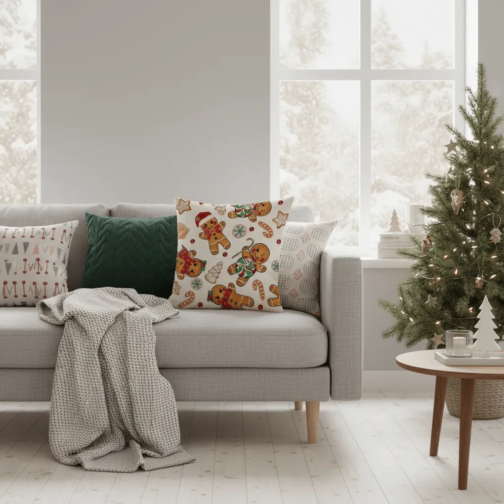 Karácsonyi Párnahuzat GINGER PARADE 45x45 cm, bézs