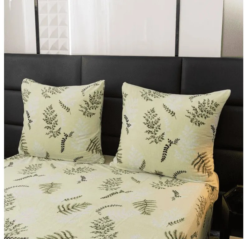 Mikroplüss ágyneműhuzat LEAFY világoszöld Ágyneműhuzat mérete: 2 db 70 x 90 cm | 200 x 220 cm