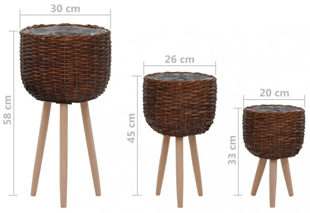 vidaXL 3 darabos PE béléses fonott virágtartó-garnitúra