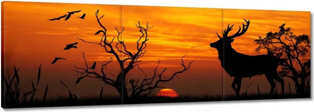 Vászonkép 120x40 Szarvas és naplemente