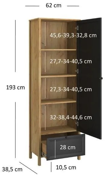 Polcos szekrény Bruselas (tarany craft (tölgy + fekete). 1116783