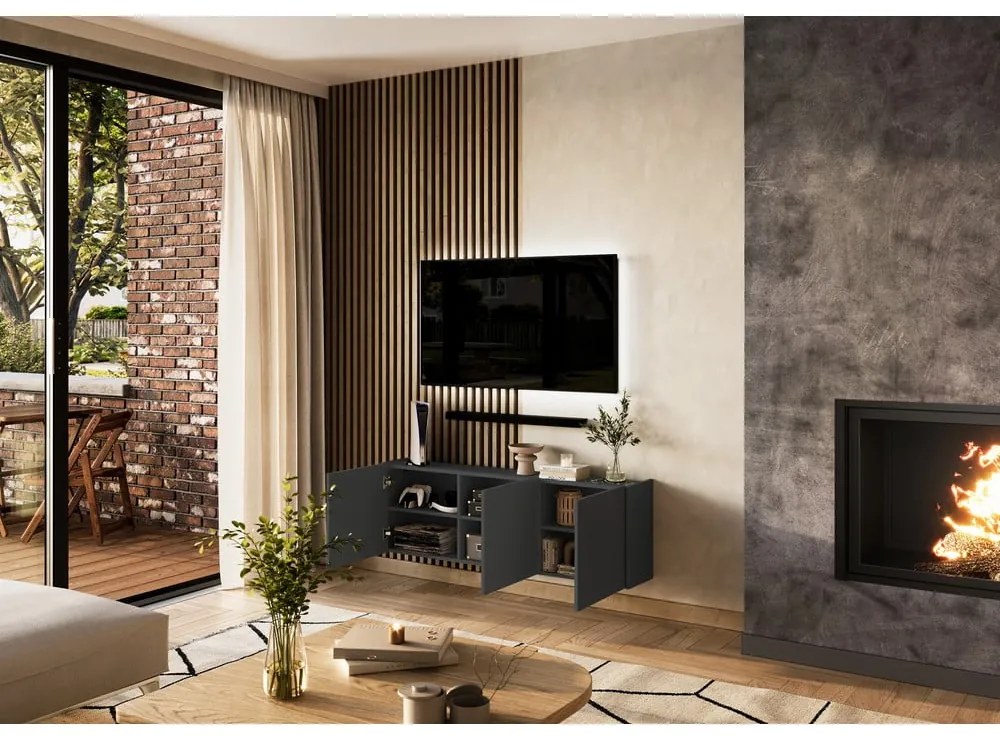 Antracitszürke TV-állvány 138x45 cm Piana – Germania