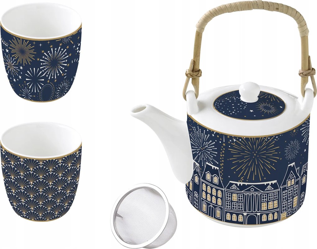 Karácsonyi teáskészlet Vízforraló 600 ml teafőzővel 2 db 160 ml-es csésze