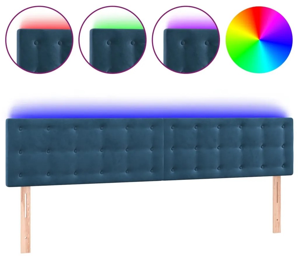 sötétkék bársony LED-es fejtámla 200x5x78/88 cm