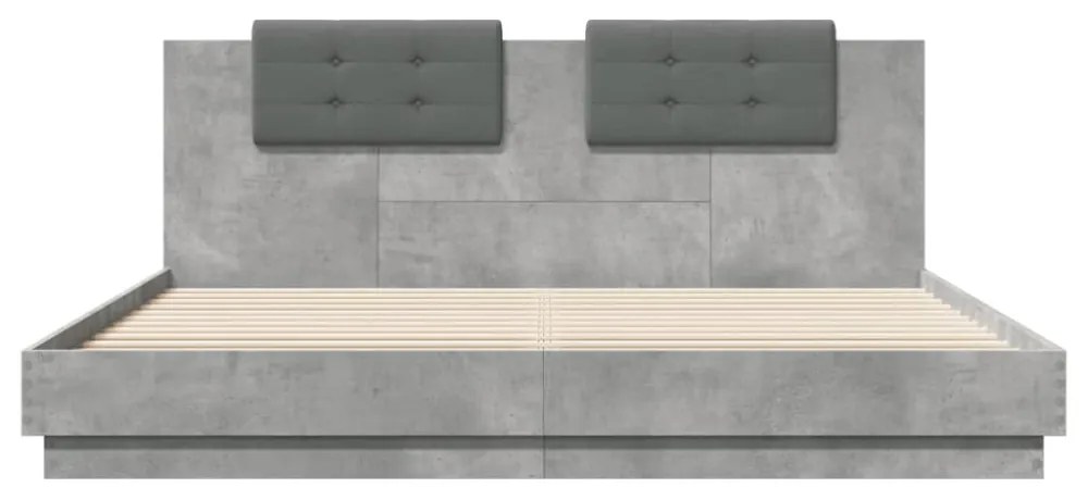 betonszürke ágykeret fejtámlával és LED-világítással 160x200 cm
