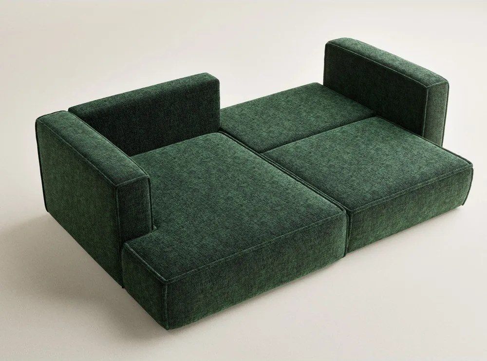 Sötétzöld zsenília kinyitható-tárolóhelyes sarokkanapé (bal oldali-heverő résszel) Velto – Maison de Rêve