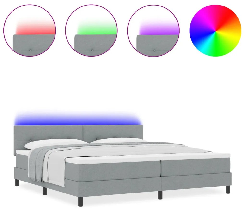 vidaXL Boxspring Ágy Mattal & LED Fénnyel Szürke 200x200 cm Szövet
