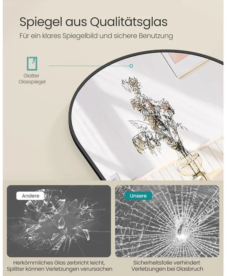 Teljes alakos tükör, 160 x 50 cm, tintafekete