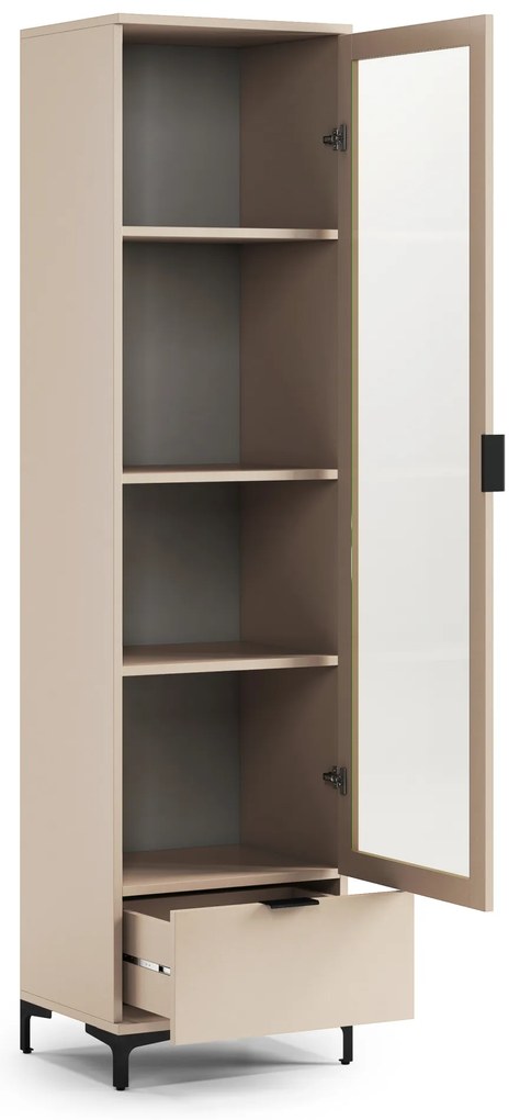 Mazzoni LANA W-50 vitrines szekrény Bézs (Pezsgő) - 1 AJTÓS FIÓKOS VITRINES SZEKRÉNY