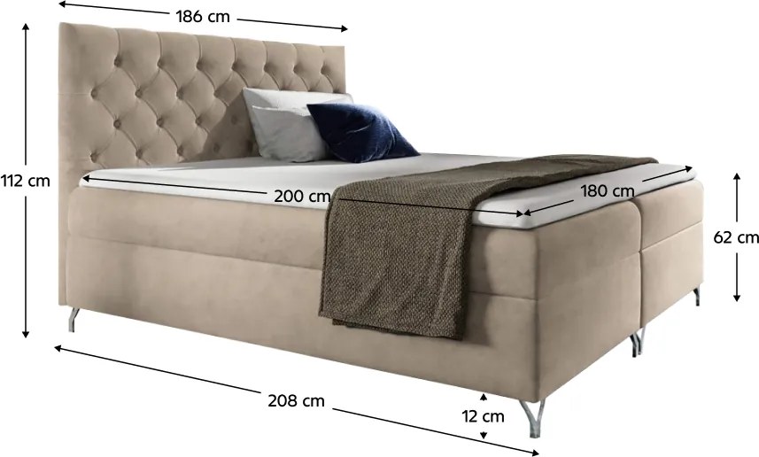 Boxspring ágy, 180x200, bézs Velvet szövet, GULIETTE + ajándék