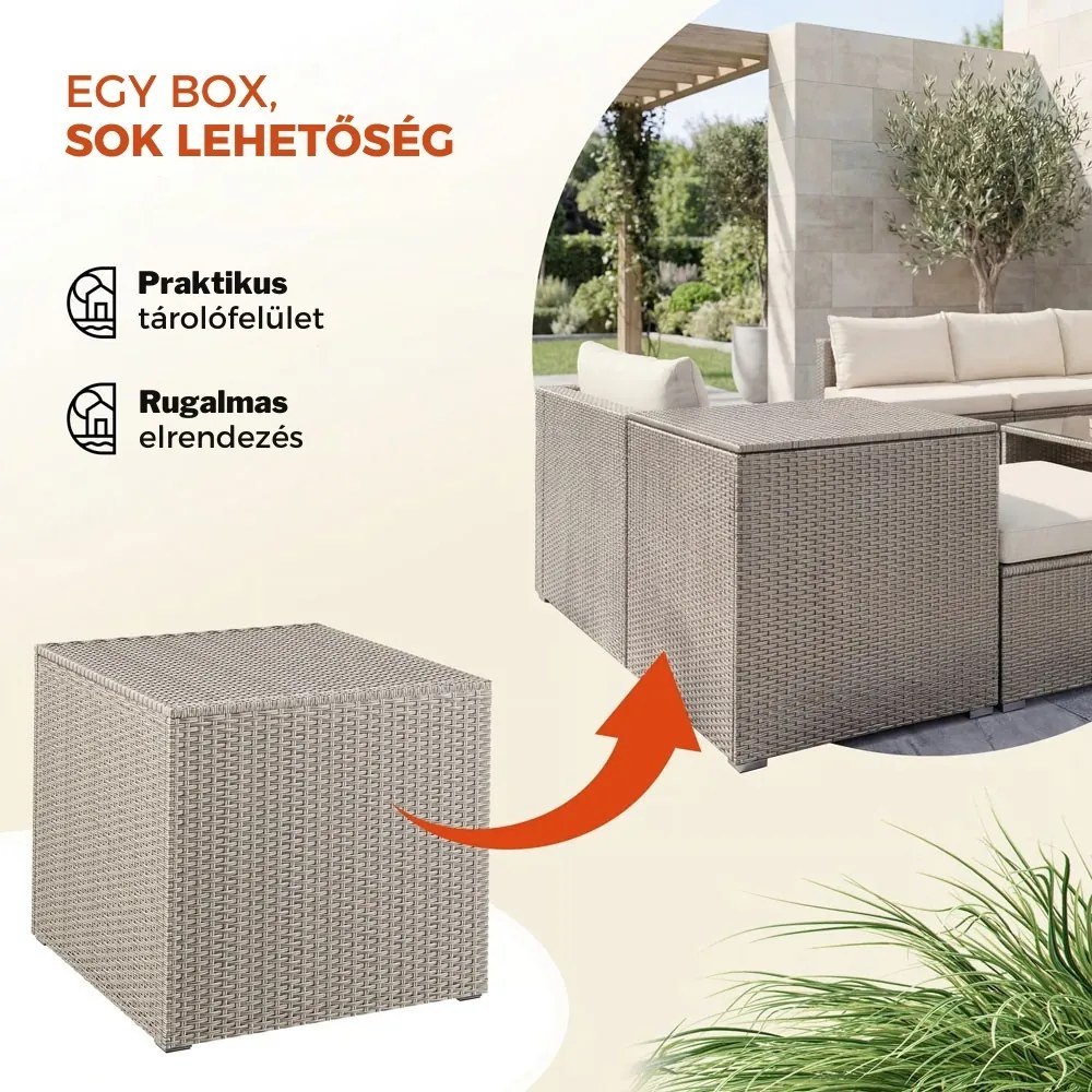 RICCO polyrattan tárolódoboz, 318L, 75x75x70 cm, krémszínű Casaria