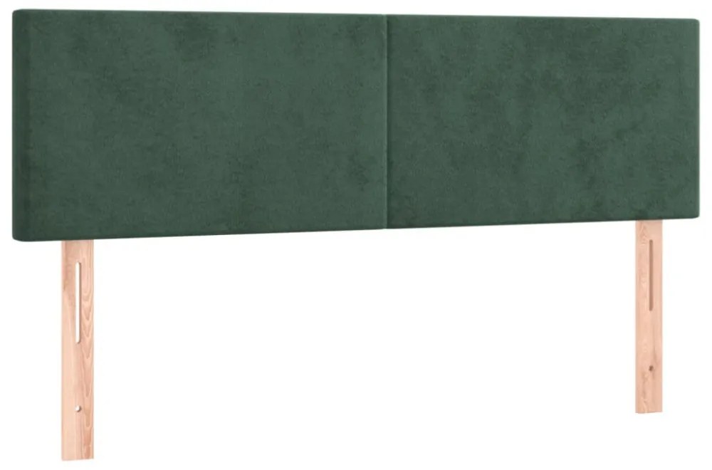 sötétzöld bársony rugós és LED-es ágy matraccal 140x200 cm