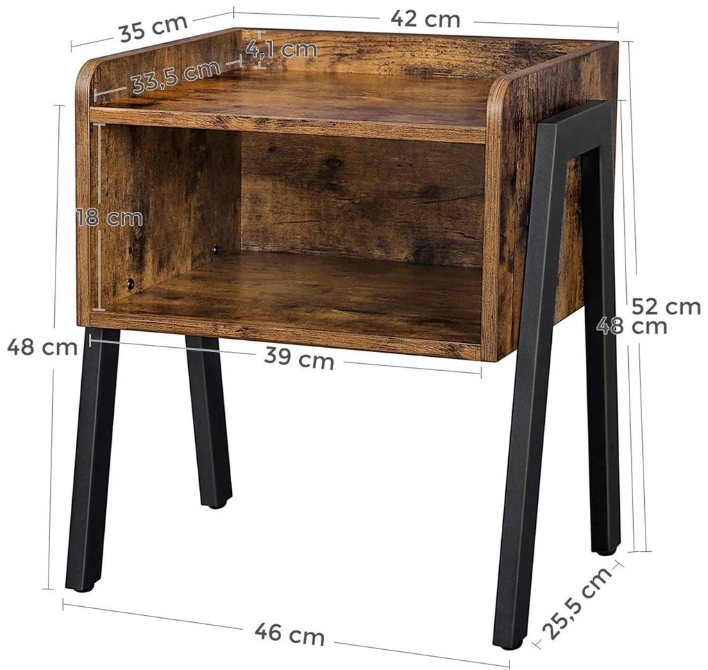 Éjjeliszekrény nyitott polccal, rusztikus barna 46x35x51 cm