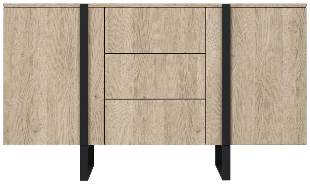 Verica 150 cm-es komód három fiókkal - szivacsos-tölgy / fekete lábak