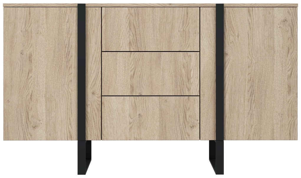 Verica komód 150 cm kétajtós fiókos - vajas tölgy / fekete lábak