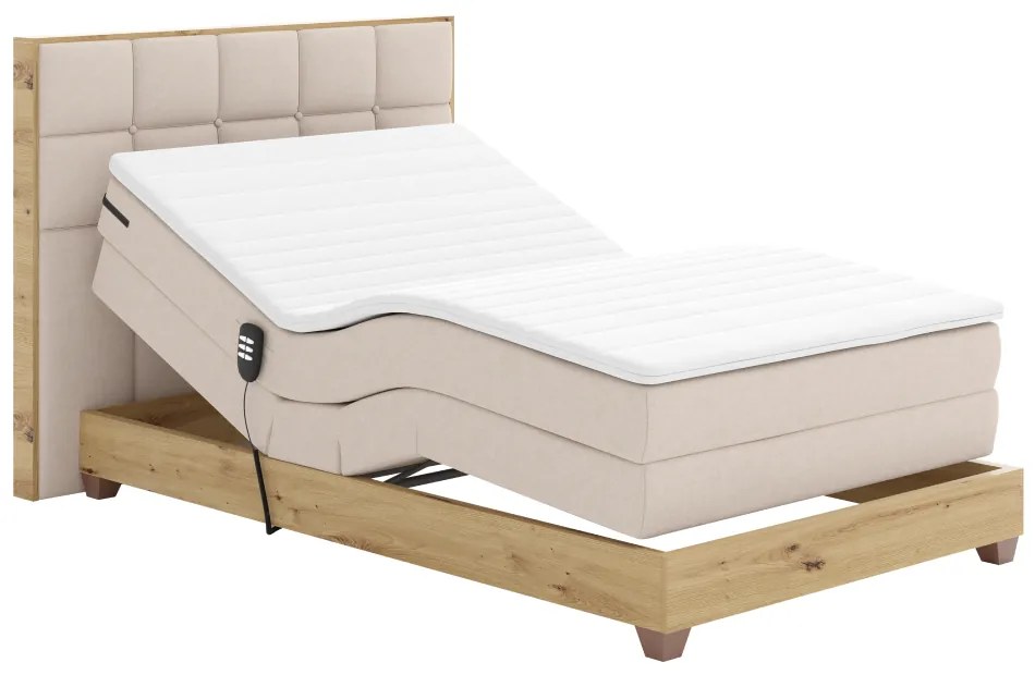 Elektromos állítható ágy, boxspring, bézs/artisan tölgy, 120x200, TIANA