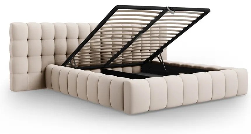 Bézs kárpitozott ágyneműtartós franciaágy ágyráccsal 200x200 cm Mamaia – Micadoni Home