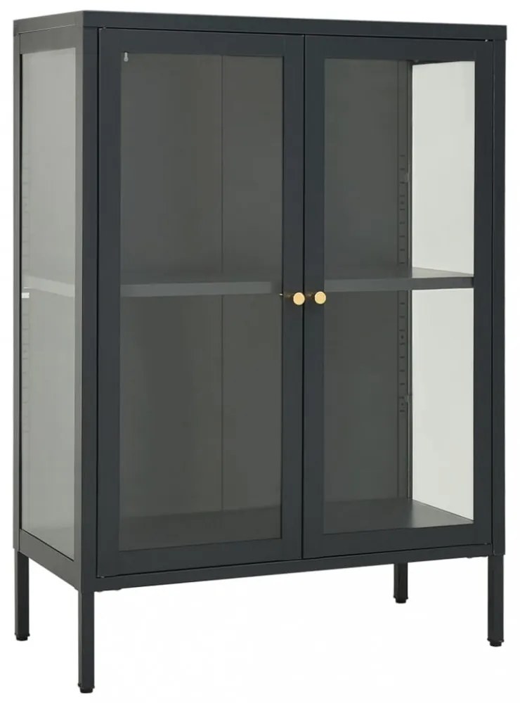 antracitszürke acél és üveg tálalószekrény 75 x 35 x 105 cm