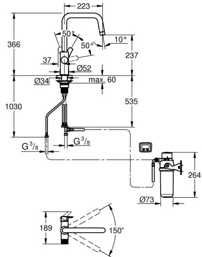 GROHE 30596000 - BLUE PURE konyhai csaptelep beépített szűrőfunkcióval, fényes króm