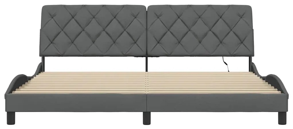 sötétszürke szövet ágykeret LED-es matrac nélkül 200 x 200 cm