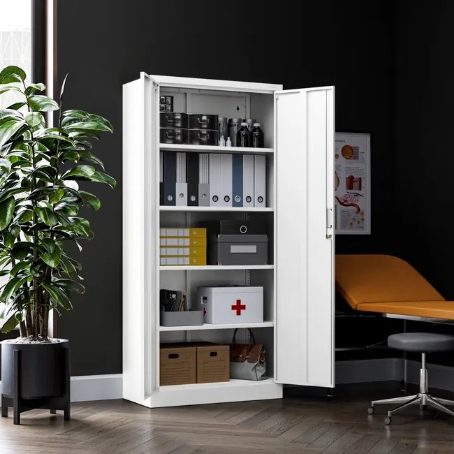 4 polcos fém irodai szekrény, fehér, 1750x800x400 mm: JAN Compact