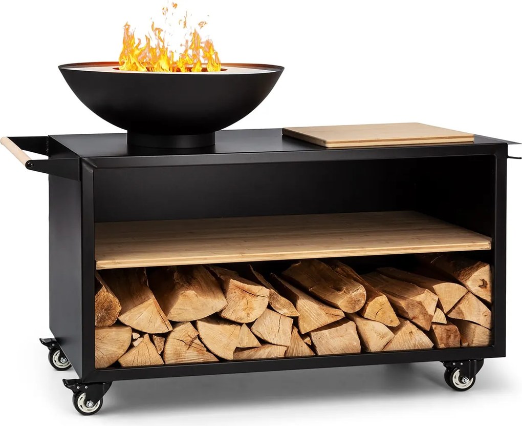 Blumfeldt Savage 2.0 Wide, ohnisko s grilom, bambusová doska na krájanie, ochranný kryt