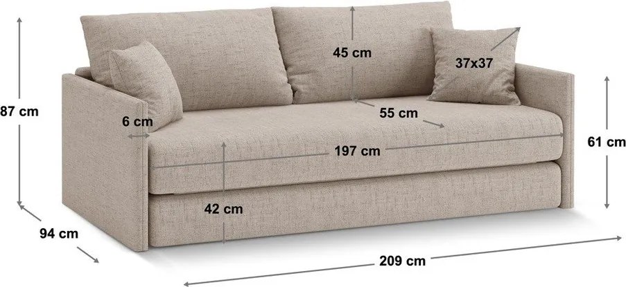 Terrakotta színű bársony kinyitható kanapé 209 cm Shannon – Cosmopolitan Design