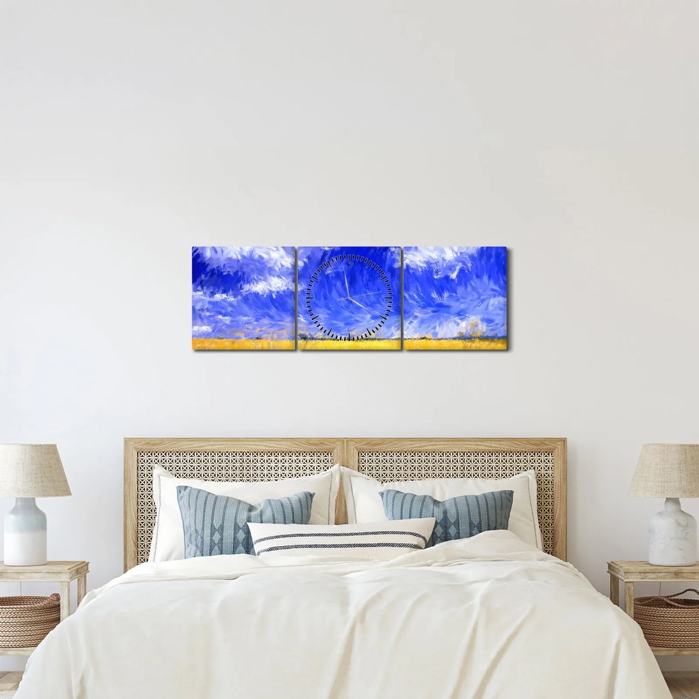 Kép - olajfestmény, arany mező (órával) (90x30 cm)
