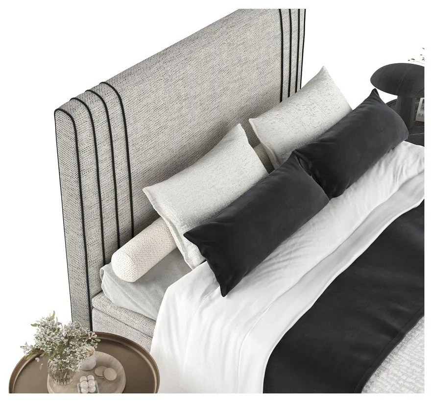 Világosszürke kárpitozott ágyneműtartós franciaágy 200x200 cm Musca – Maison de Rêve