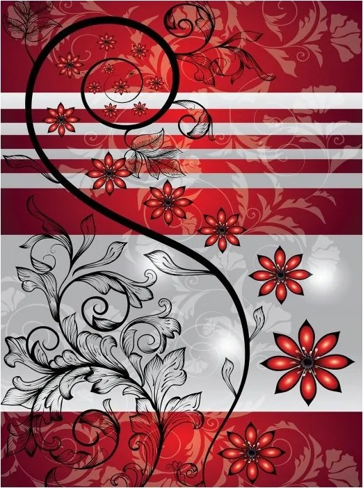 Flizelin fotótapéta Piros virágok szürke alapon dísz 206x275 +ragasztó