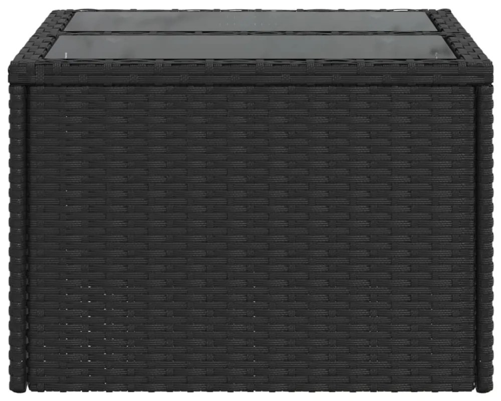 fekete polyrattan üveglapos kerti asztal 55 x 55 x 37 cm