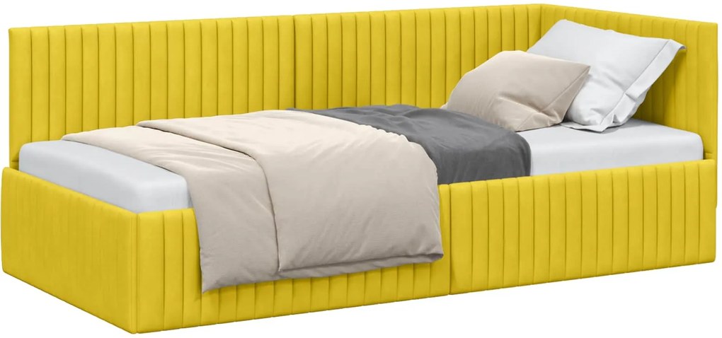 vidaXL Sarokágy keret fejtámlával Sárga 90 cm x 200 cm Bársony