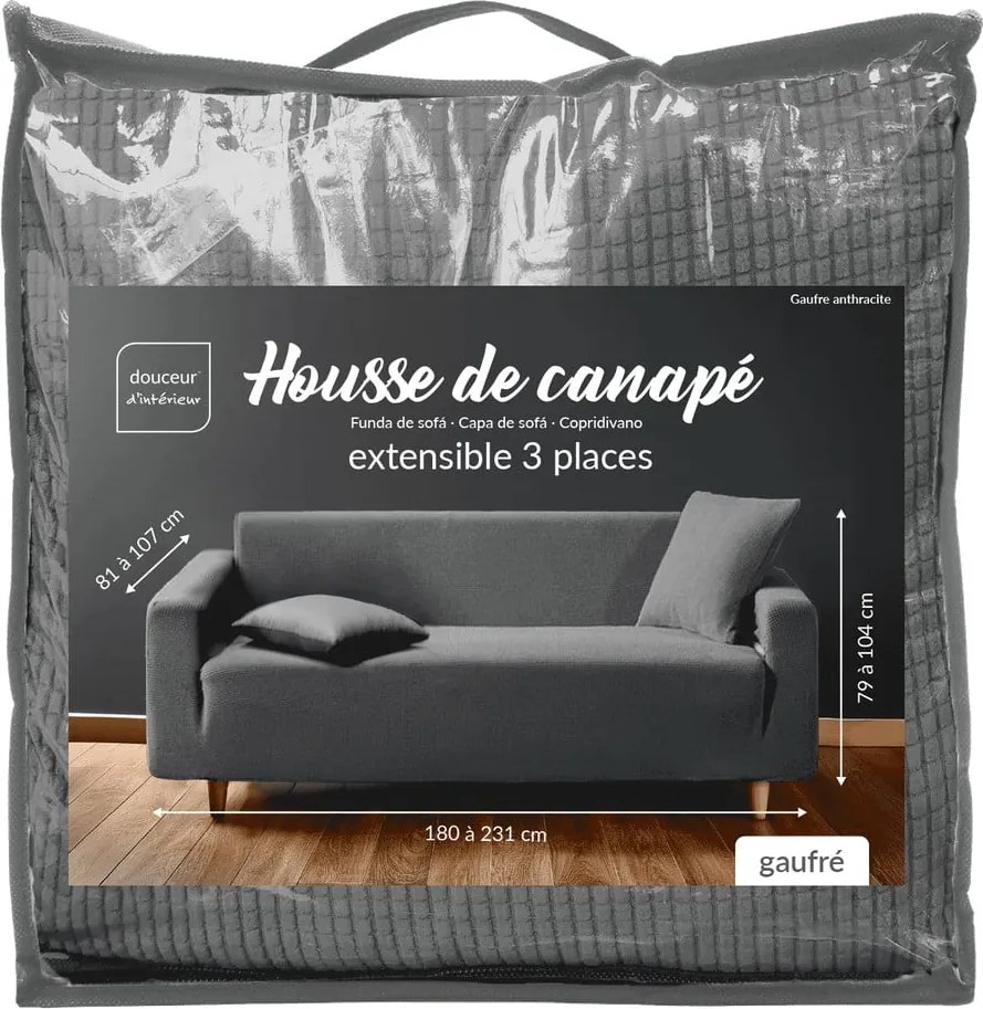 Antracitszürke háromszemélyes gumis kanapé huzat Sacha – douceur d'intérieur