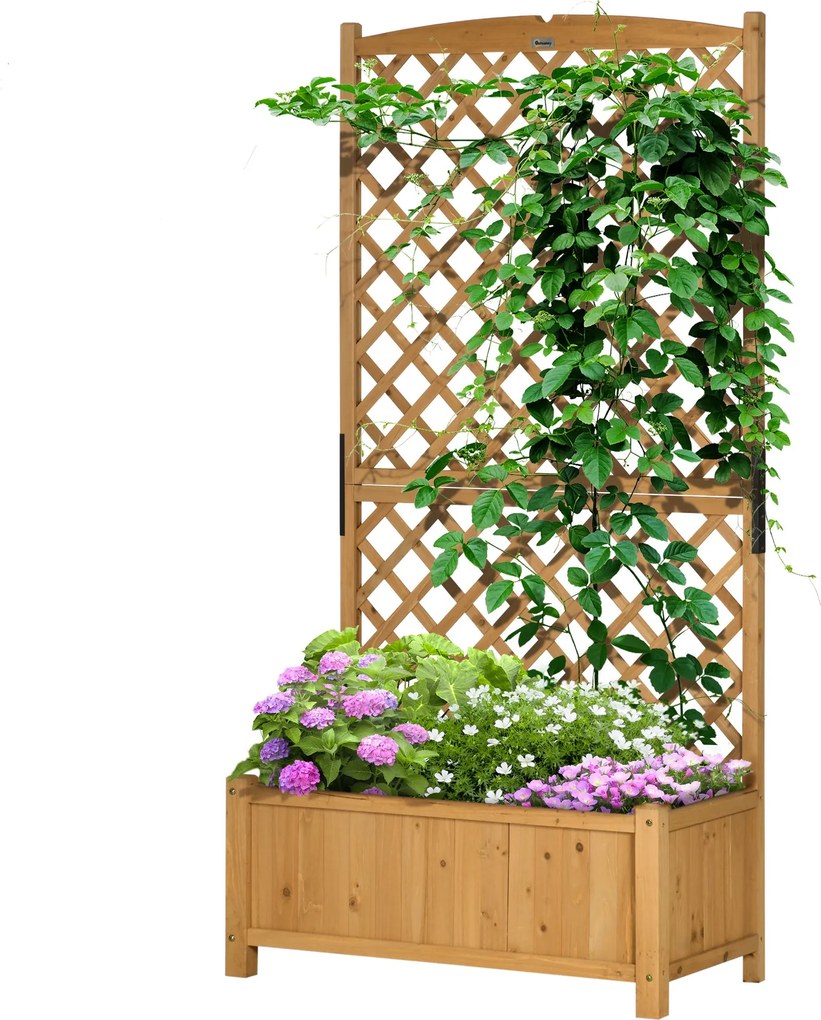 Outsunny Kerti Növényágy Támfával - Rácsos Vitorlás Növénytartó, Virágtermesztéshez, Kültérre - 90x45x180 cm Természetes fa | Aosom