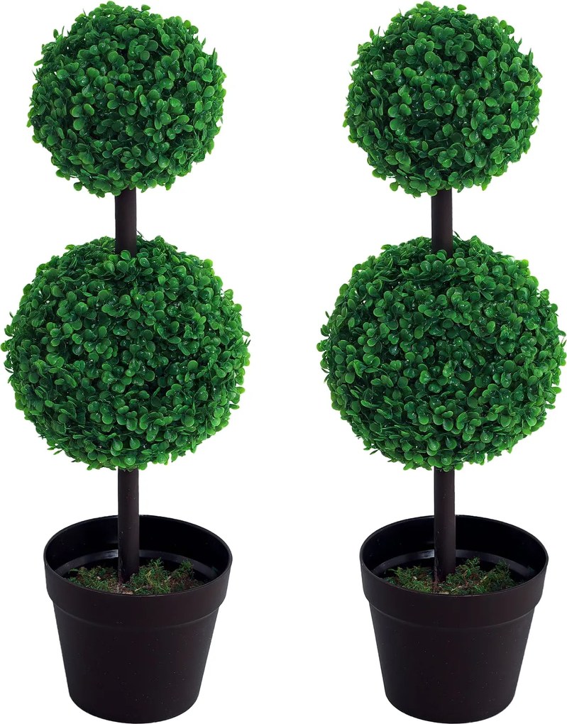 Outsunny Műnövények 2 db Nagy 67 cm Műnövény 2 Golllal, Műanyag Műfa Cserépben | Aosom