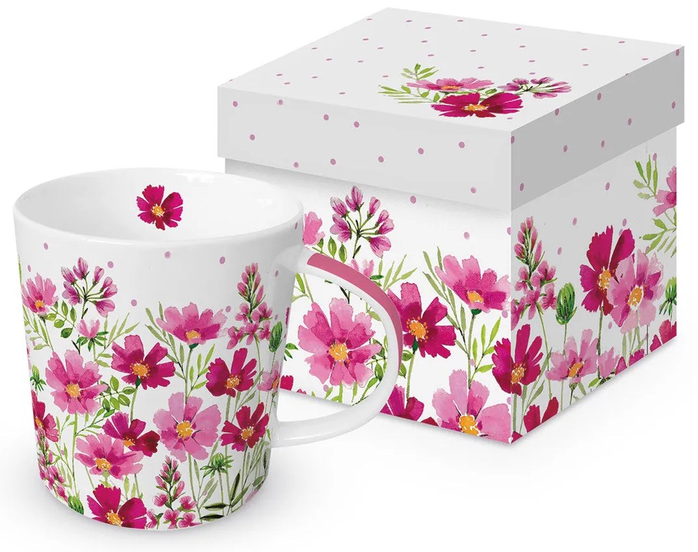 Rózsaszín virágos porcelán bögre 400 ml díszdobozban Anabelle