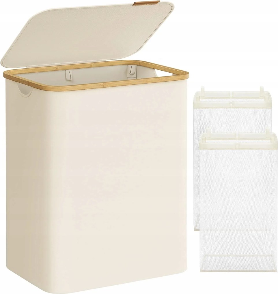 Szabadonálló szennyestartó kosár Songmics 130L bézs tágas fürdőszobába és otthonra