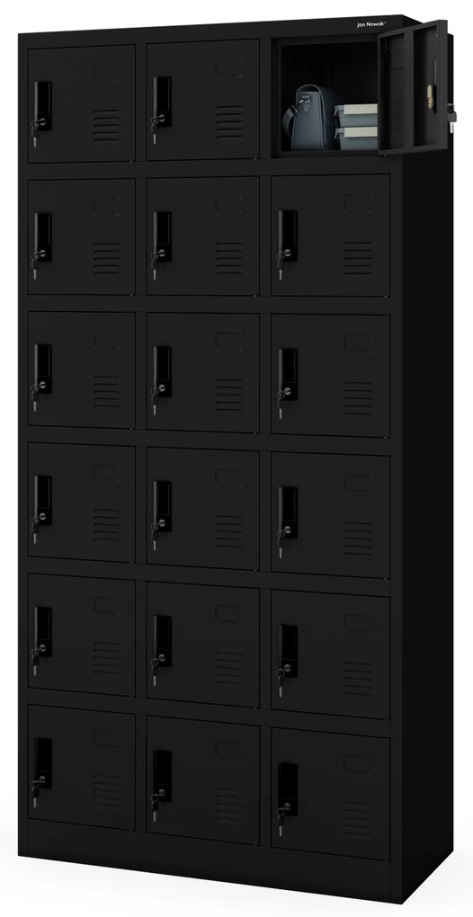 KAROL társalgói öltözőszekrény rekeszekkel, 900 x 1850 x 400 mm, fekete