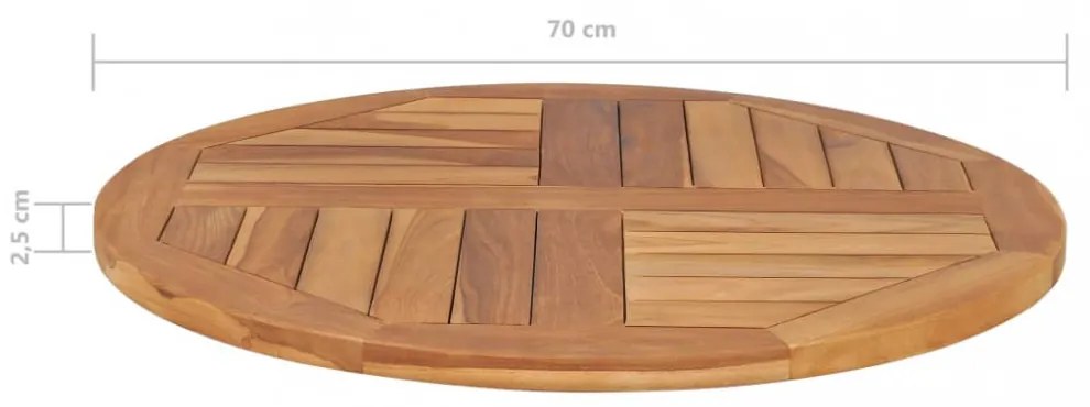 kerek tömör tíkfa asztallap 2,5 cm 70 cm