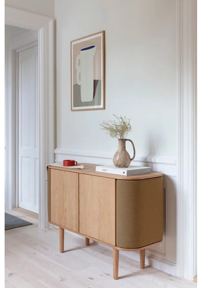 Fekete-barna alacsony komód tölgyfa dekorral 109x75 cm Treasures – UMAGE