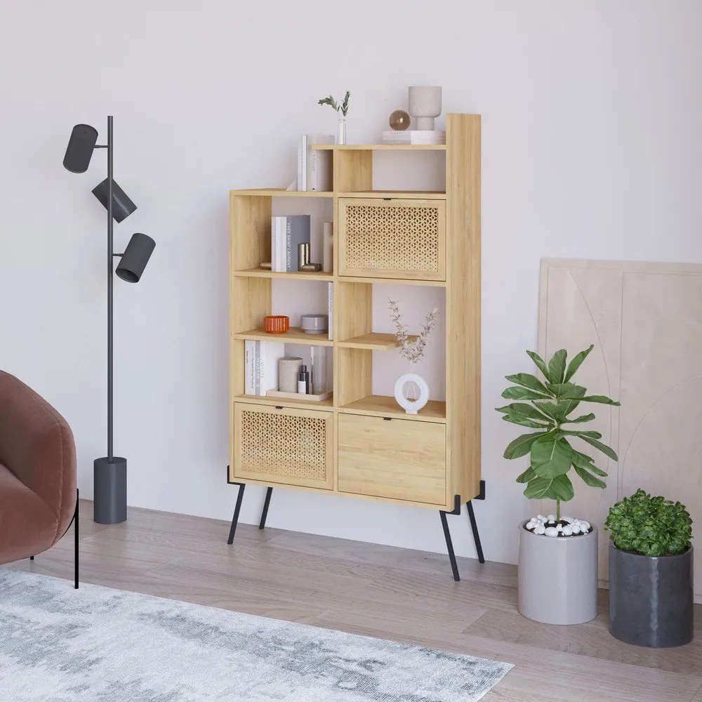 Natúr színű könyvespolc tölgyfa dekorral 95x170 cm Ecrin – Marckeric