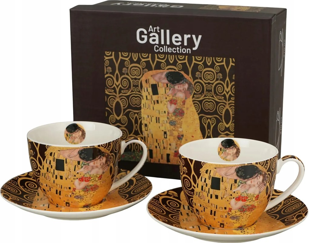 2 db-os porcelán csésze szett Klimt Kiss Brown 250 ml dobozban