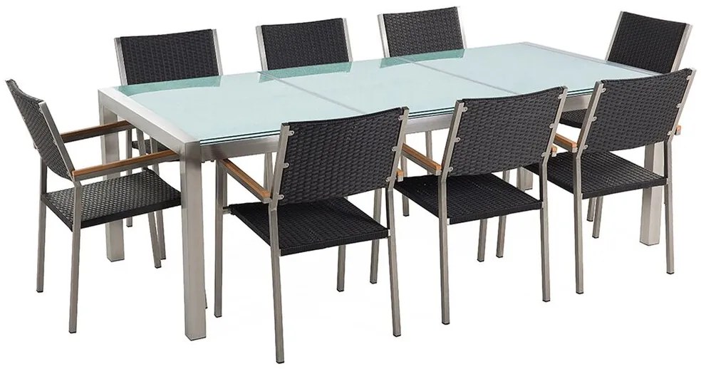 Kerti étkező szett Grosso (fekete) (üveglappal 220x100 cm) (rattan szék). 1011751
