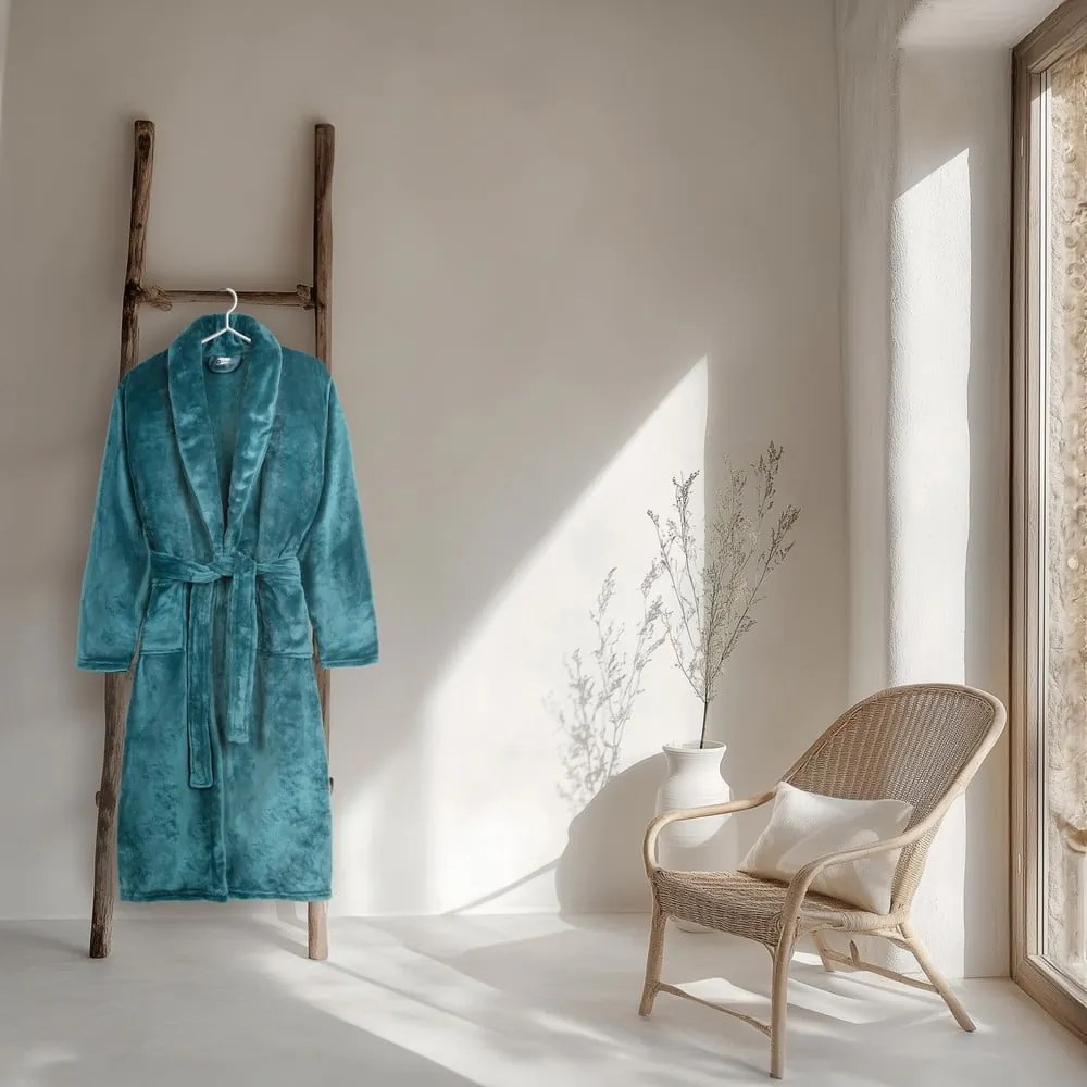 Kék mikroplüss fürdőköpeny XS/S Polyvelvet – Good Morning