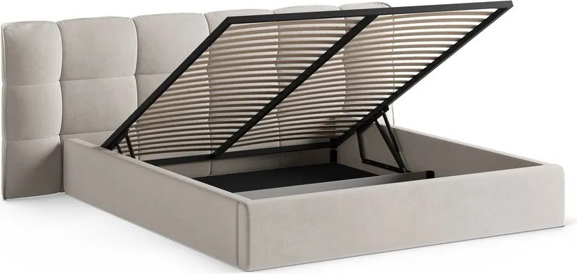 Bézs kárpitozott ágyneműtartós franciaágy ágyráccsal 140x200 cm Eric – Micadoni