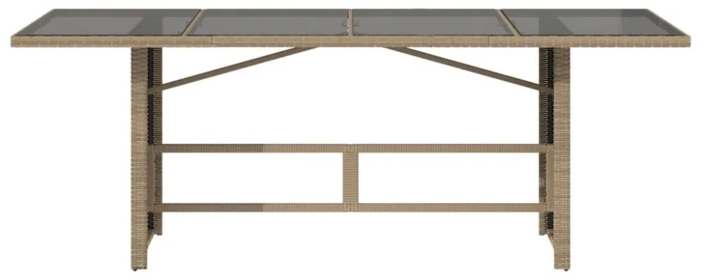 bézs polyrattan üveglapos kerti asztal 190x80x74 cm