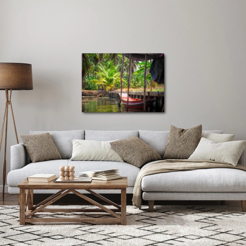 Kép - Fából készült hajó a csatornán, Thaiföld (70x50 cm)