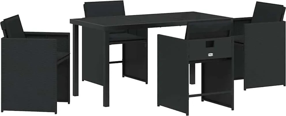 vidaXL Kert étkező szett párnával 5 pcs Fekete polirattan